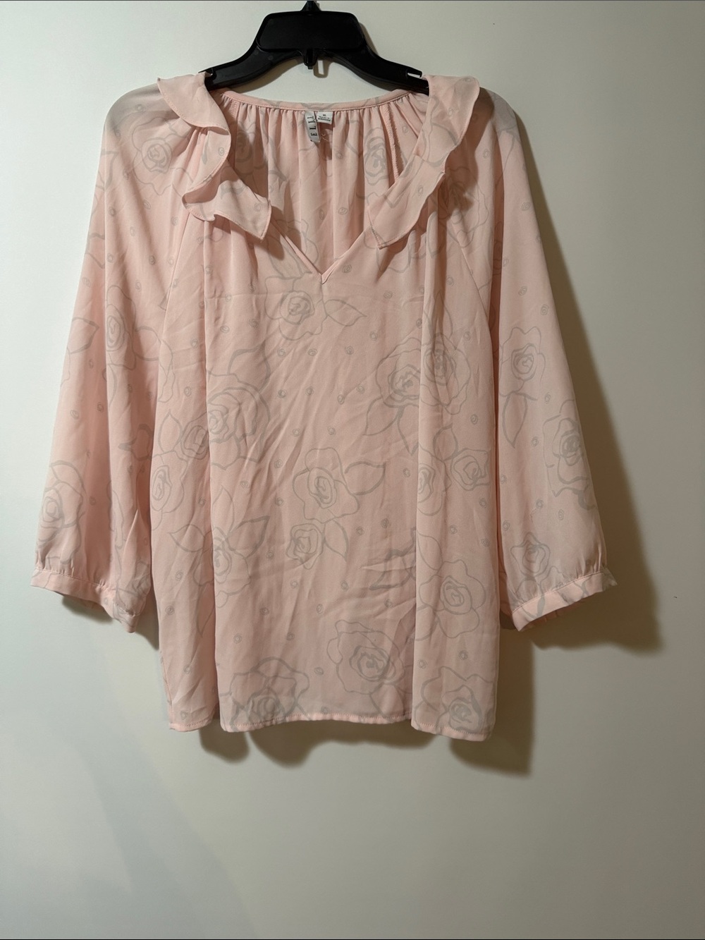 Elle Blush Pink Floral Ruffle V-Neck Blouse
